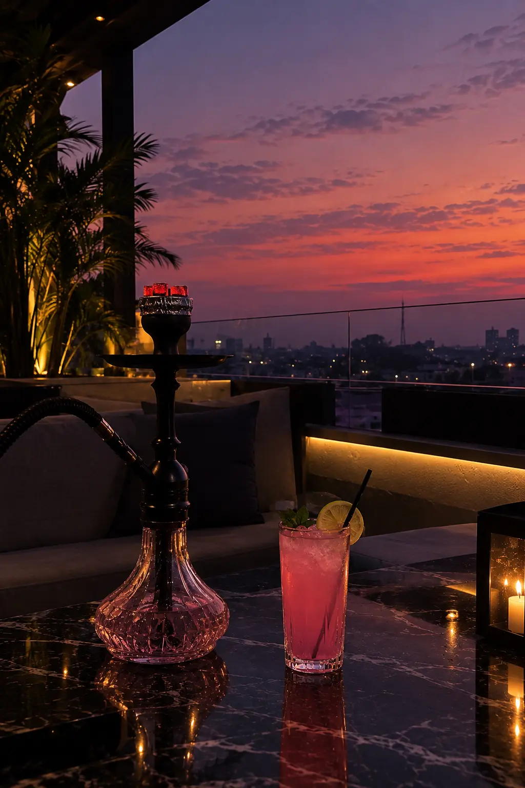 Shisha with a pink mocktail