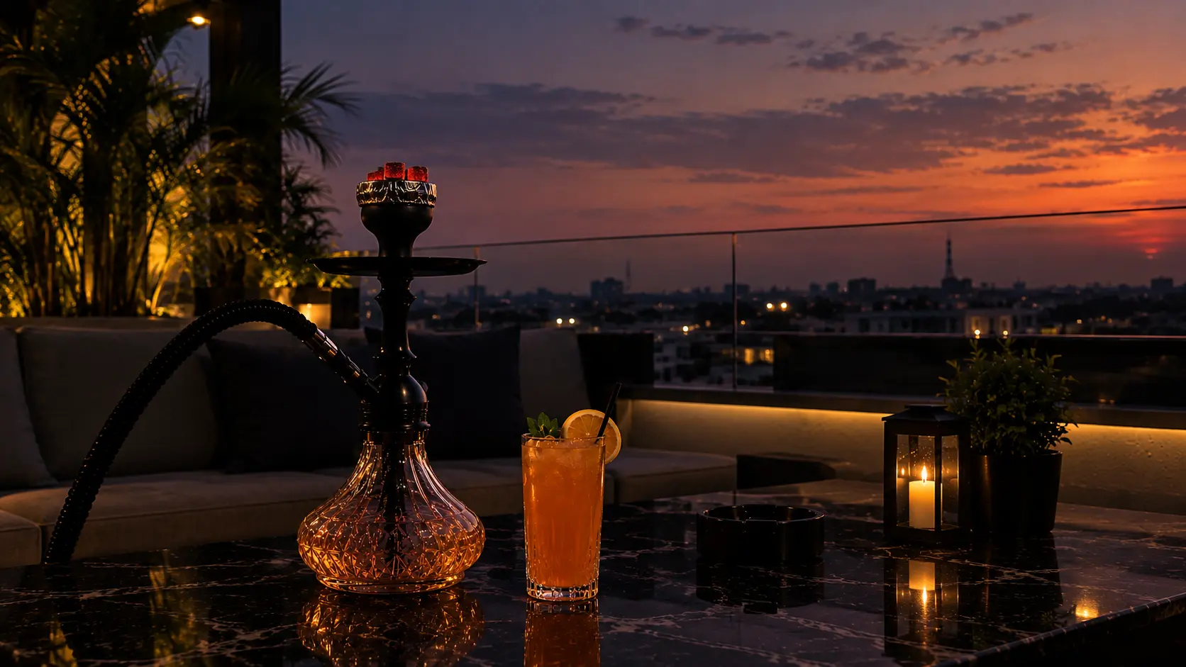 Shisha with an orange mocktail